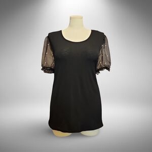 Chic Black Sheer Cap Sleeve w Pearl Accents By Luna Moon Whymsygoth Goth Bubble◯